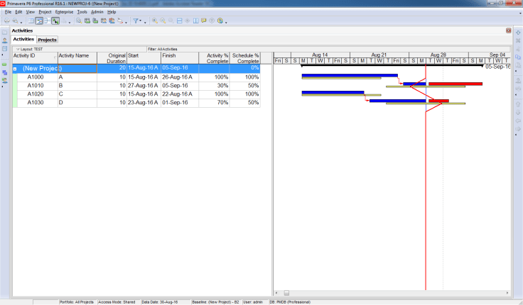 Compare Actual Progress with Baseline on Gantt chart in Primavera P6 - 5