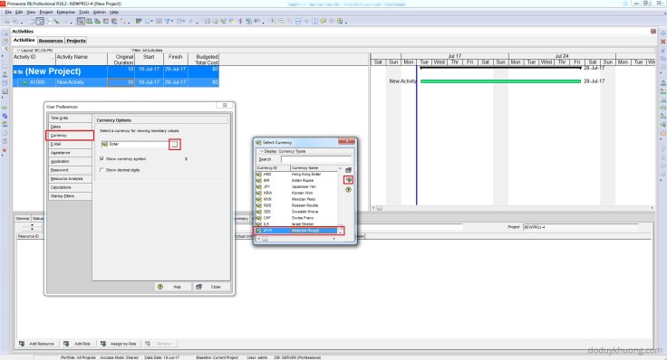 How to change currency in Primavera P6 and How is data stored when using multiple currencies-3