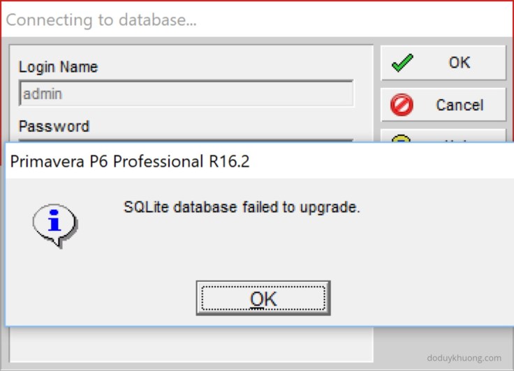 Primavera P6 Error SQLite Database Failed to Upgrade When upgrade SQLite database from version 16.1 to 16.2-2