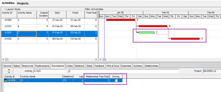 How does Primavera P6 determine a driving relationship between activities-1