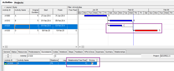 How does Primavera P6 determine a driving relationship between activities-2