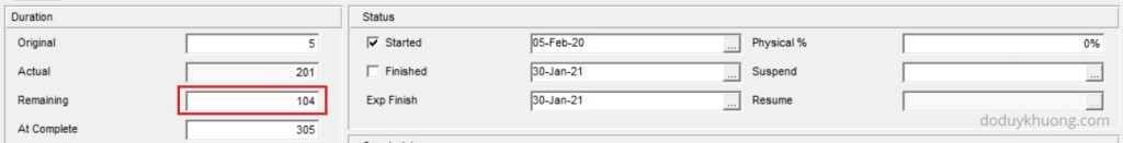 Change the Remaining Duration value of an activity