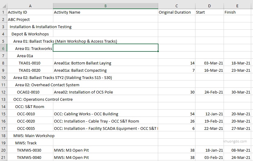 Primavera P6 export to Excel. How to identify WBS level for activity-1