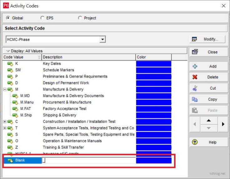 Activity Code Screen Shot Primavera P6: Hide Blank Activity Code, No Activity Code at the summary ...