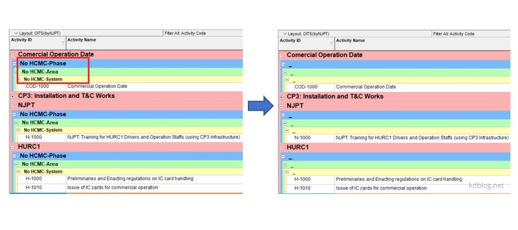 Primavera P6: Hide Blank Activity Code, No Activity Code at the summary ...